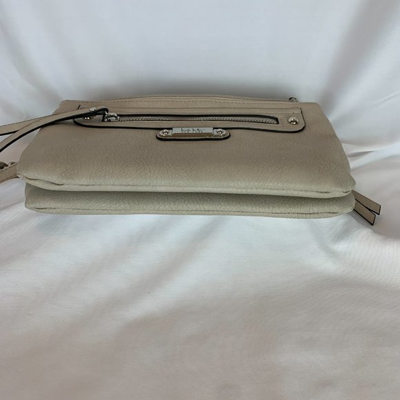 Nicole by Nicole Miller Handbag Crossbody Purse Beige Multi Zippers Adjust Strap - Picture 14 of 16